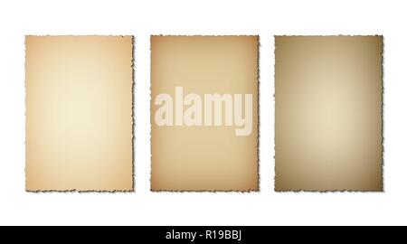 Set of old paper torn edges. Grunge texture of old paper on white background. Vector illustration Stock Vector