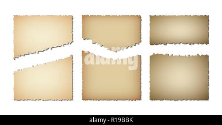 Set of old paper torn edges. Grunge texture of old paper on white background. Vector illustration Stock Vector