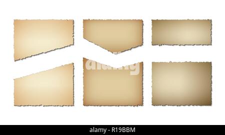 Set of old paper torn edges. Grunge texture of old paper on white background. Vector illustration Stock Vector