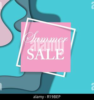 Sale square banner. Paper cut design. Summer sale sticker. Vector illustration. Stock Vector