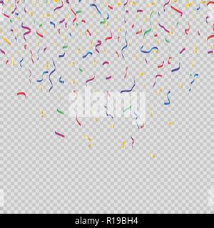 Many Falling Colorful Tiny Confetti And Ribbon Isolated On Transparent Background. Vector Stock Vector