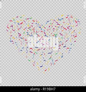 Many Falling Colorful Tiny Confetti And Ribbon Isolated On Transparent Background. Vector Stock Vector