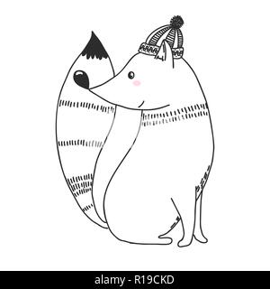 Sketch cute animal. Fox in a doodle style. Vector Stock Vector