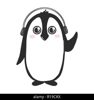 Sketch cute bird. Penguin in a doodle style. Vector Stock Vector