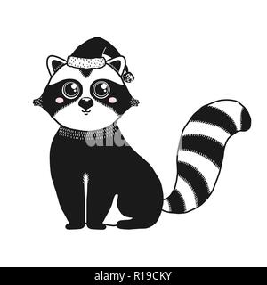 Sketch cute animal. Raccoon in a doodle style. Vector Stock Vector