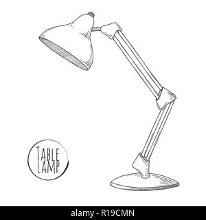 Sketch desk lamp. Table lamp isolated on white background. Vector Stock Vector