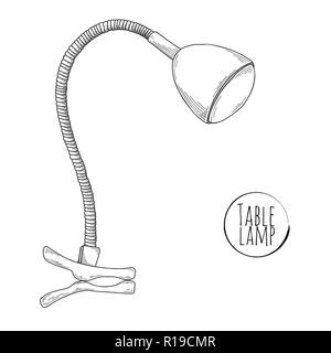 Sketch desk lamp. Table lamp isolated on white background. Vector Stock Vector