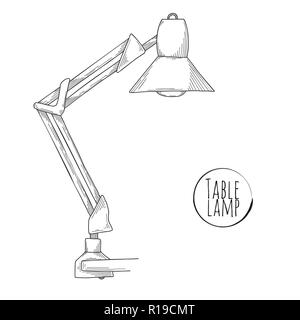 Sketch desk lamp. Table lamp isolated on white background. Vector Stock Vector