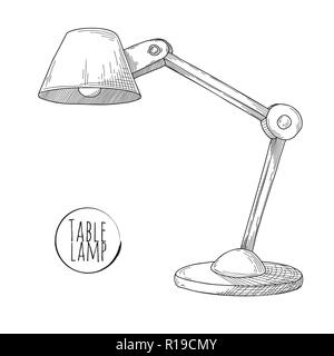 Sketch desk lamp. Table lamp isolated on white background. Vector Stock Vector
