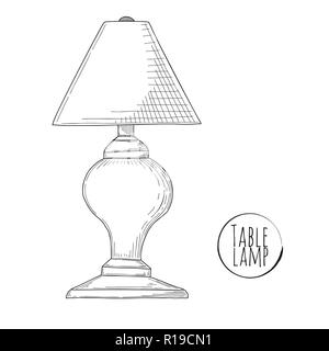 Sketch desk lamp. Table lamp isolated on white background. Vector Stock Vector