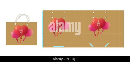 Template paper gift package. Background with balloons. Vector illustration. Stock Vector
