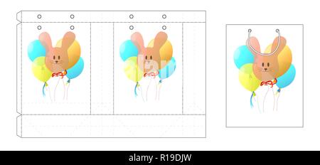 Template paper gift package. Background with balloons. Vector illustration. Stock Vector