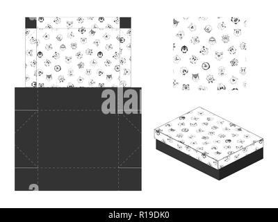 Template paper gift package. Background with cute cartoon animals. Vector illustration. Stock Vector