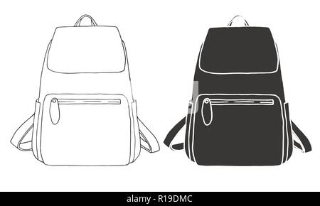 Sketch of a rucksack. Backpack isolated on white background. Vector illustration of a sketch style. Stock Vector
