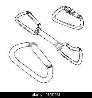 Sketch set of carabiners isolated on white background. Vector Stock Vector