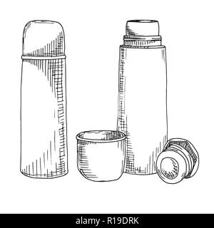 Thermos Tourist Hiking Thermos For Tea Or Coffee Handdrawn Vector  Illustration Vector Illustration In Doodle Style Stock Illustration -  Download Image Now - iStock