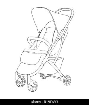 Sketch stroller for walks. Vector illustration Stock Vector