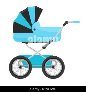 Blue baby stroller isolated on white background. Vector Stock Vector