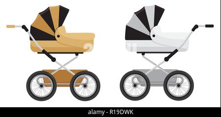 Two strollers isolated on white background. Vector Stock Vector