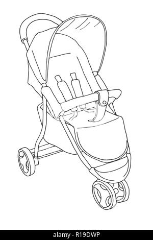 Sketch stroller for walks. Vector illustration Stock Vector