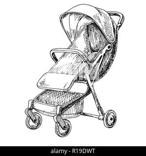 Sketch stroller for walks. Vector illustration Stock Vector