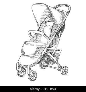 Sketch of a stroller for walks. Vector illustration Stock Vector