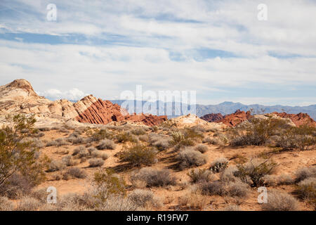 view of the many hues and colors in the rodck formations as seen in theValley of Fire State Park Stock Photo