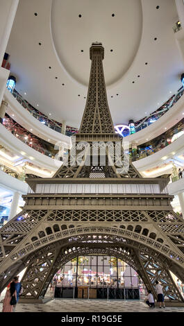 Shopping mall interior. Eiffel tower replica in the Terminal 21 theme shopping mall, Pattaya, Thailand, Asia Stock Photo