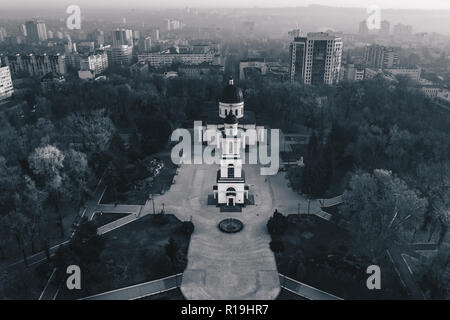 The Metropolitan Cathedral Nativity of the Lord at sunrise in Chisinau Moldova. Black and white version Stock Photo