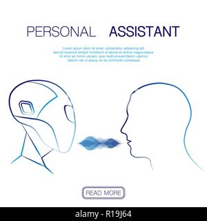 Background with robot and human heads silhouette and sample text Stock Vector