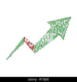 Red and green market exchange candlesticks bull arrow Stock Vector