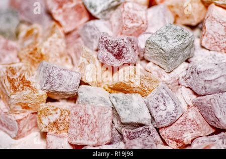 Assorted traditional turkish delight. Sugar coated soft candy. Stock Photo