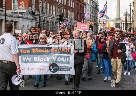 London, UK. 10th Nov, 2018. Pro-Brexit activists from UK Unity march along Whitehall on a Brexit Now demonstration. Credit: Mark Kerrison/Alamy Live News Stock Photo