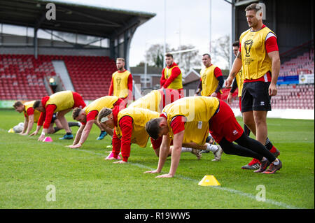 Racecourse Ground, Wrexham, UK. 10th Nov, 2018. ; Rugby League World Cup Qualifier, Captains run, Wales v Ireland ; Wales Squad Credit: Richard Long/News Images Credit: News Images /Alamy Live News Stock Photo