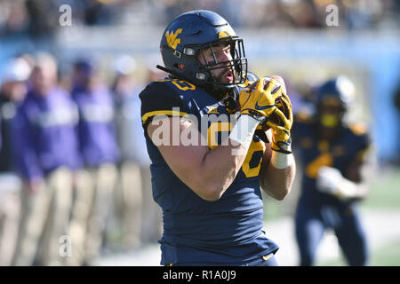 Morgantown, West Virginia, USA. 10th Nov, 2018. West Virginia Mountaineers tight end TREVON WESCO (88) catches a long pass for what would be a touchdown, during the Big 12 football game played at Mountaineer Field in Morgantown, WV. #9 WVU beat TCU 47-10 Credit: Ken Inness/ZUMA Wire/Alamy Live News Stock Photo