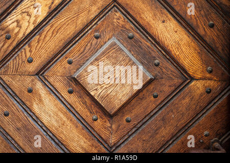 Vintage abstract, pattern with converging squares, old wooden door background Stock Photo