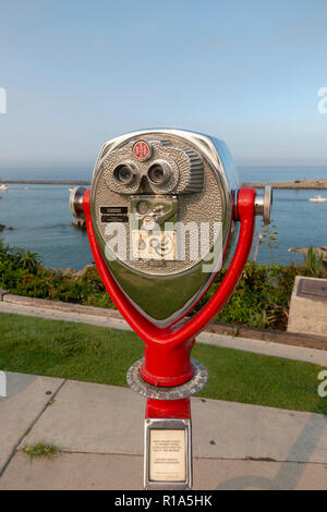 Coin operated visitor telescope on Lookout Point near Corona del Mar Bend, Corona del Mar State Beach, California, United States. Stock Photo