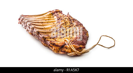 Smoked pork ribs isolated on white background. Stock Photo