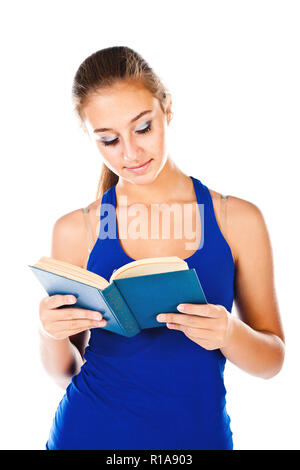 Teenager reading a book isolated on white Stock Photo - Alamy