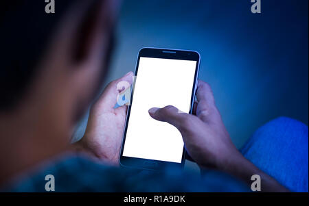 Closeup Shot of young men using smart phone, mobile addiction concept Stock Photo