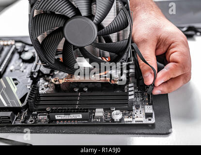 Installing or repair the air cooling system of the PC processor. Stock Photo