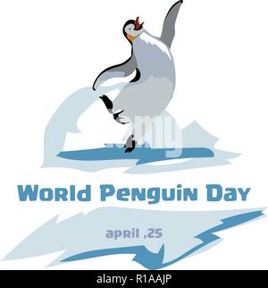 World penguin day. Jumping penguin on a blue background. iceberg background. Stock Vector