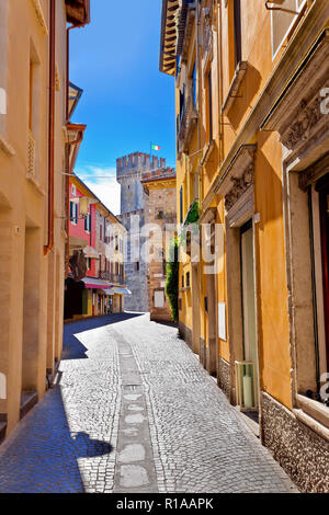 Lago di Garda town of Sirmione colorful street view, tourist destination in Lombardy region of Italy Stock Photo