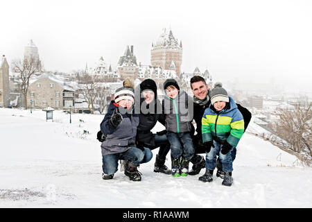 A nice family portrait in winter season outside Stock Photo
