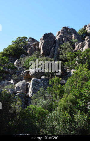 big granite boulders in sardina, rocky granitic massif landscape impressions in north sardinia in autumn as a rock background Stock Photo