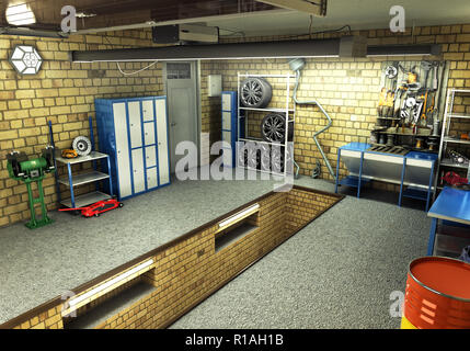 View of a Garage 3D Interior 3D Rendering Stock Photo