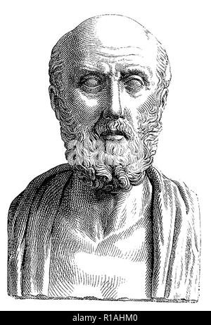 Hippocrates (460-370 BC), Greek Physician, Woodcut from 