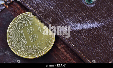 Bitcoin in wallet with copy space Stock Photo
