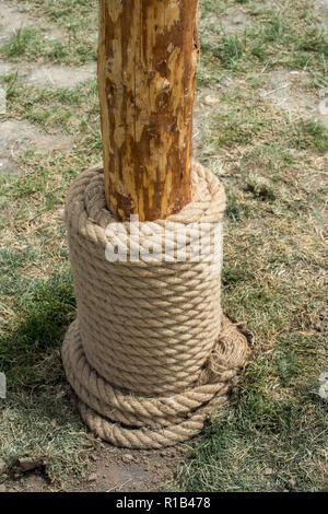 inen rope in view as a thread background Stock Photo