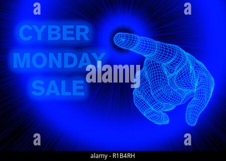 Art banner for Cyber Monday sale. Virtual reality design. Technology HUD illustration with text for sale booklets, price tags. leaflets, flyers, invit Stock Photo